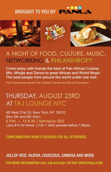 Panla Presents: &quot;A Taste of Africa Event Series&quot; on August 23rd.