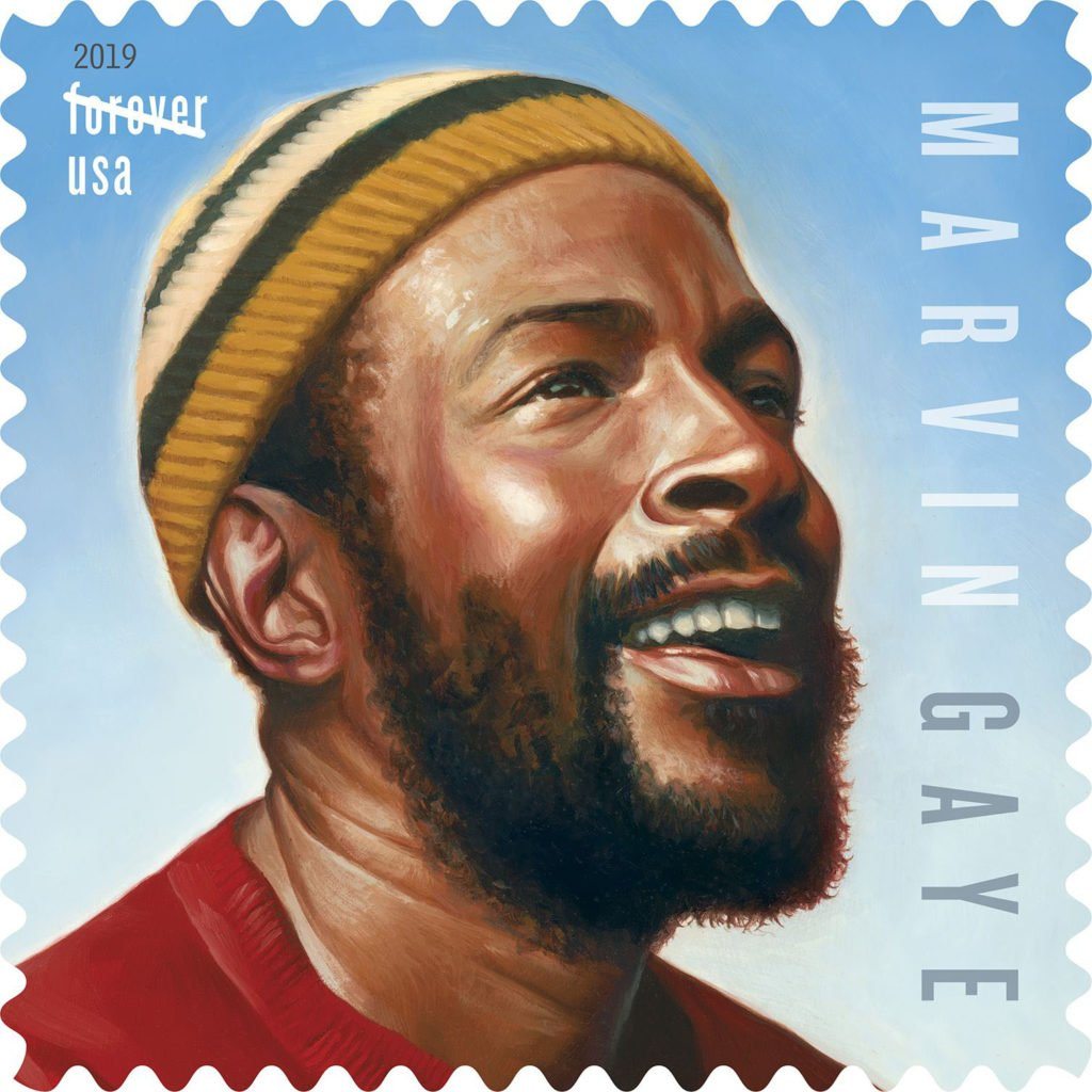 This is the Marvin Gaye stamp that will debut on April 2, his 80th birthday