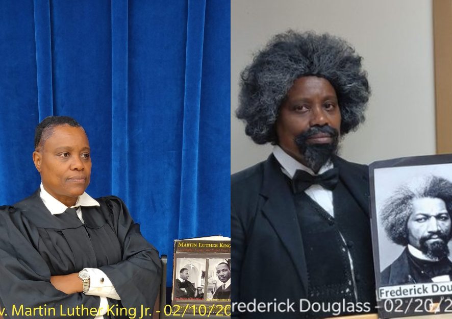 Angela Riley-Maxwel dressed as Martin Luther King Jr.(Left) and Frederick douglass(Right)