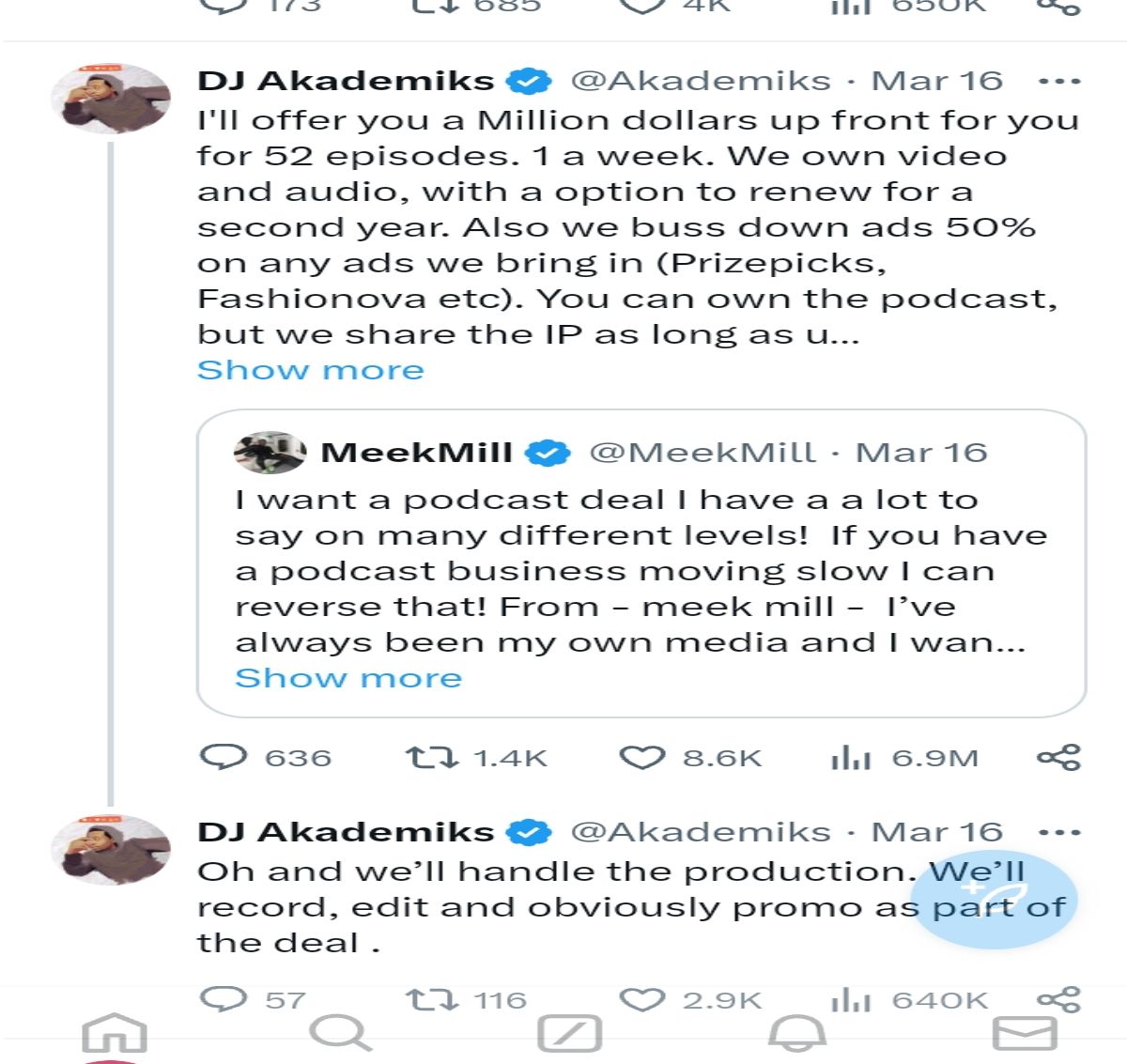 DJ Akademiks To Offer Meek Mill $1m Podcast Deal After Weeks Of Beefing Amid 'Diddy' Tag