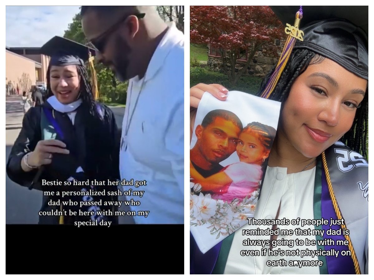 Woman whose dad died before her graduation gets emotional gift from her best friend’s dad