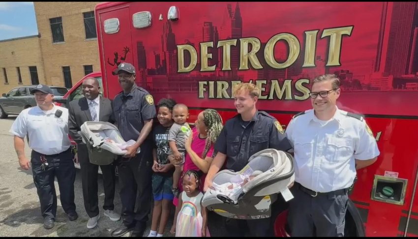 Twins have emotional reunion with EMTs who helped deliver them during emergency home birth