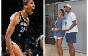 A’ja Wilson celebrates with boyfriend Bam Adebayo as she makes history with fourth MVP win