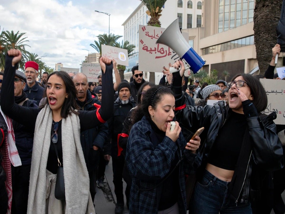 Tunisians rally in the capital to denounce President Kais Saied's rule and call for political prisoners’ freedom as rights groups warn of deepening repression.
