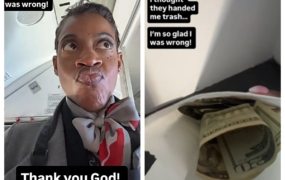Flight attendant recounts moment passenger gave her a barf bag full of cash mid-flight