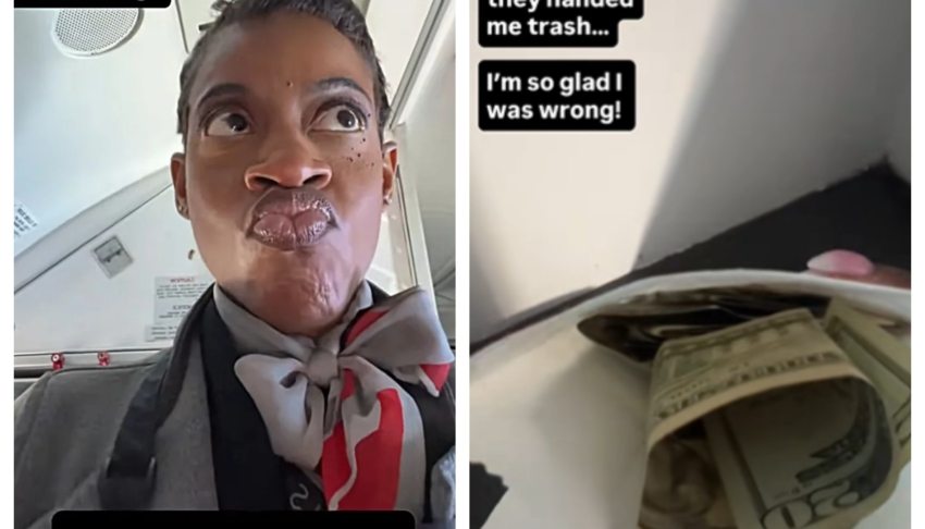 Flight attendant recounts moment passenger gave her a barf bag full of cash mid-flight