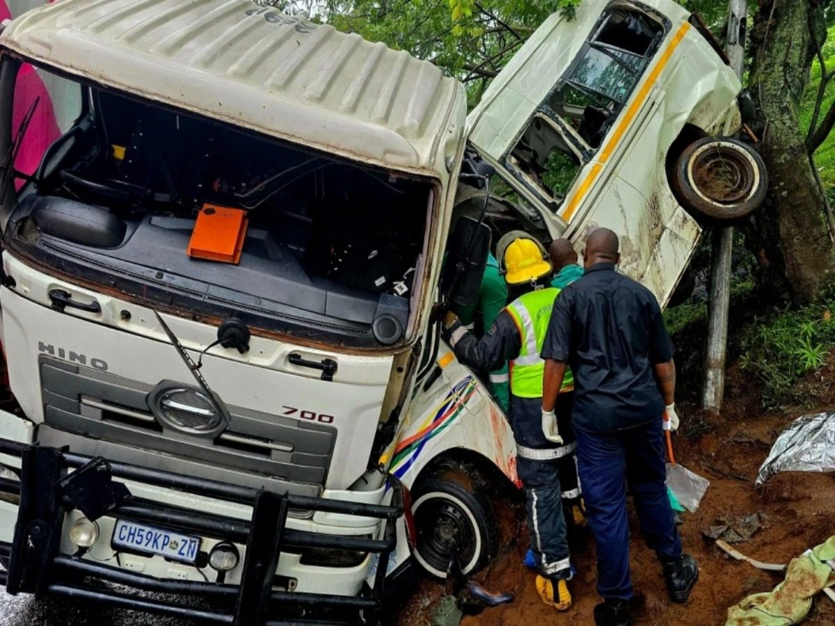 At least 11 dead, including a schoolchild, after a minibus taxi collides with a truck near Durban, South Africa.