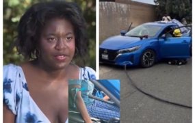 Woman miraculously survives after a loose pole flew at her car and impaled her while driving