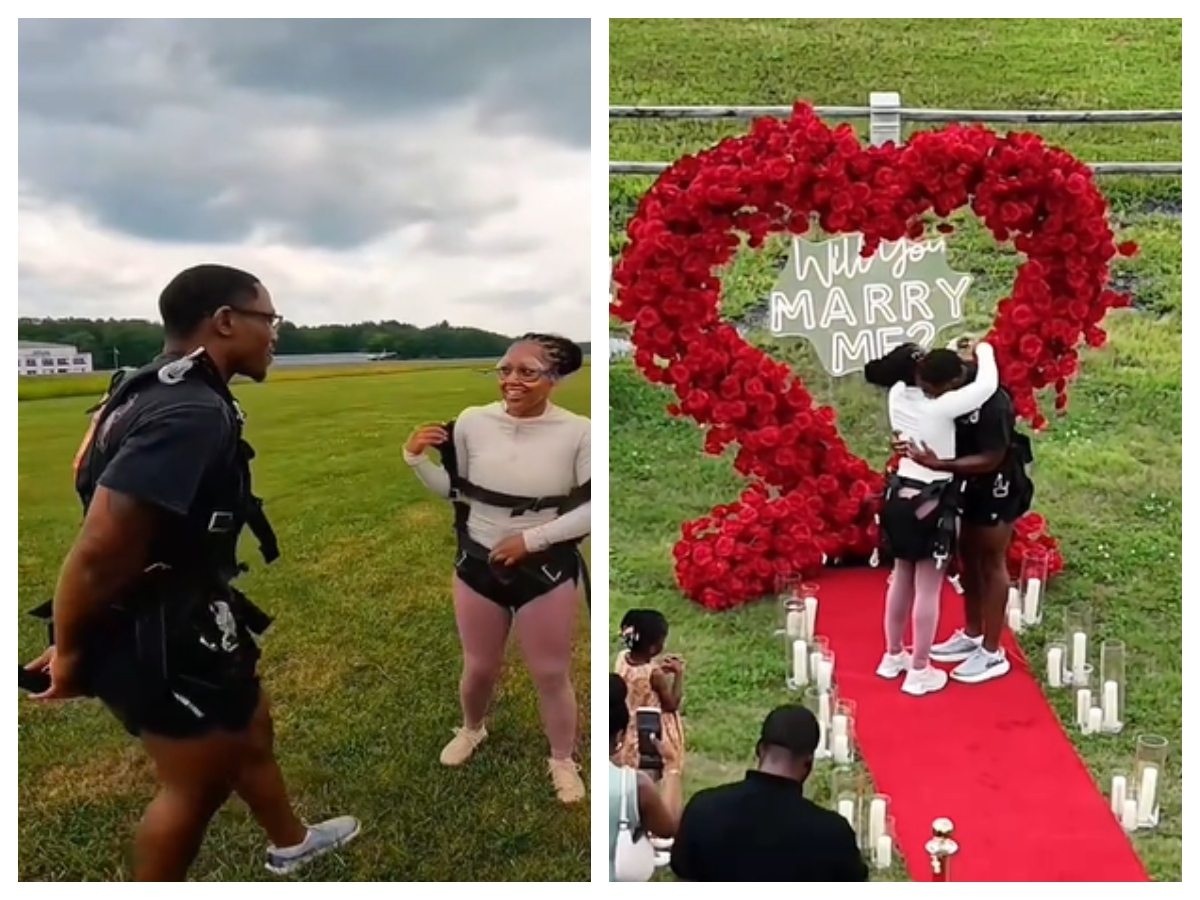 Man who proposed to girlfriend after she skydives from plane shares how he planned it in secret for 3 months